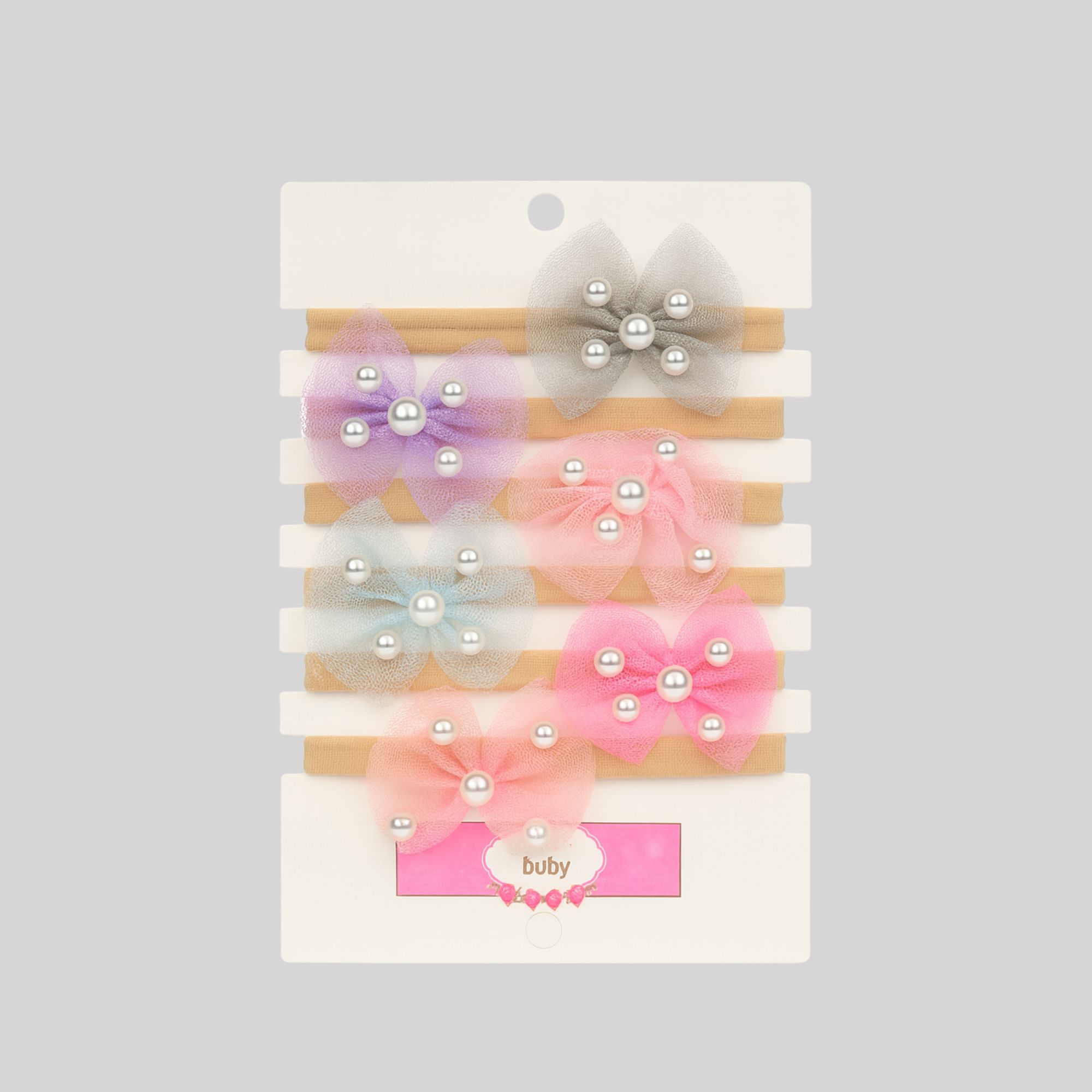 Baby Pearl Bow Rubber Bands – Set of 6