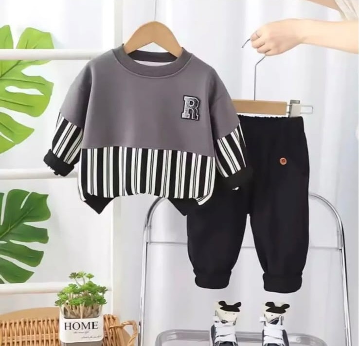 Black and White Striped Sweatshirt &  Joggers Set